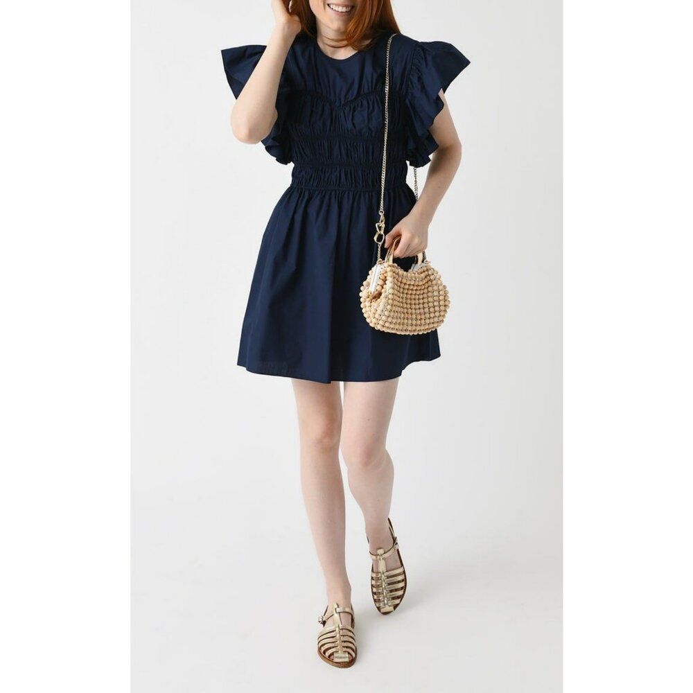 MISA Los Angeles Radha Ruffle Mini Poplin Sleeveless Summer Dress Navy Size XS